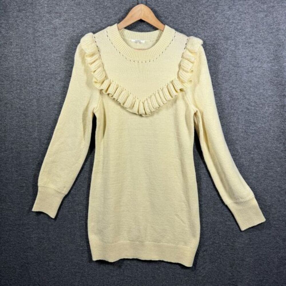 Tularosa Damiana Sweater Dress Womens Medium M‎ Ivory Cream Wool Blend Ruffle